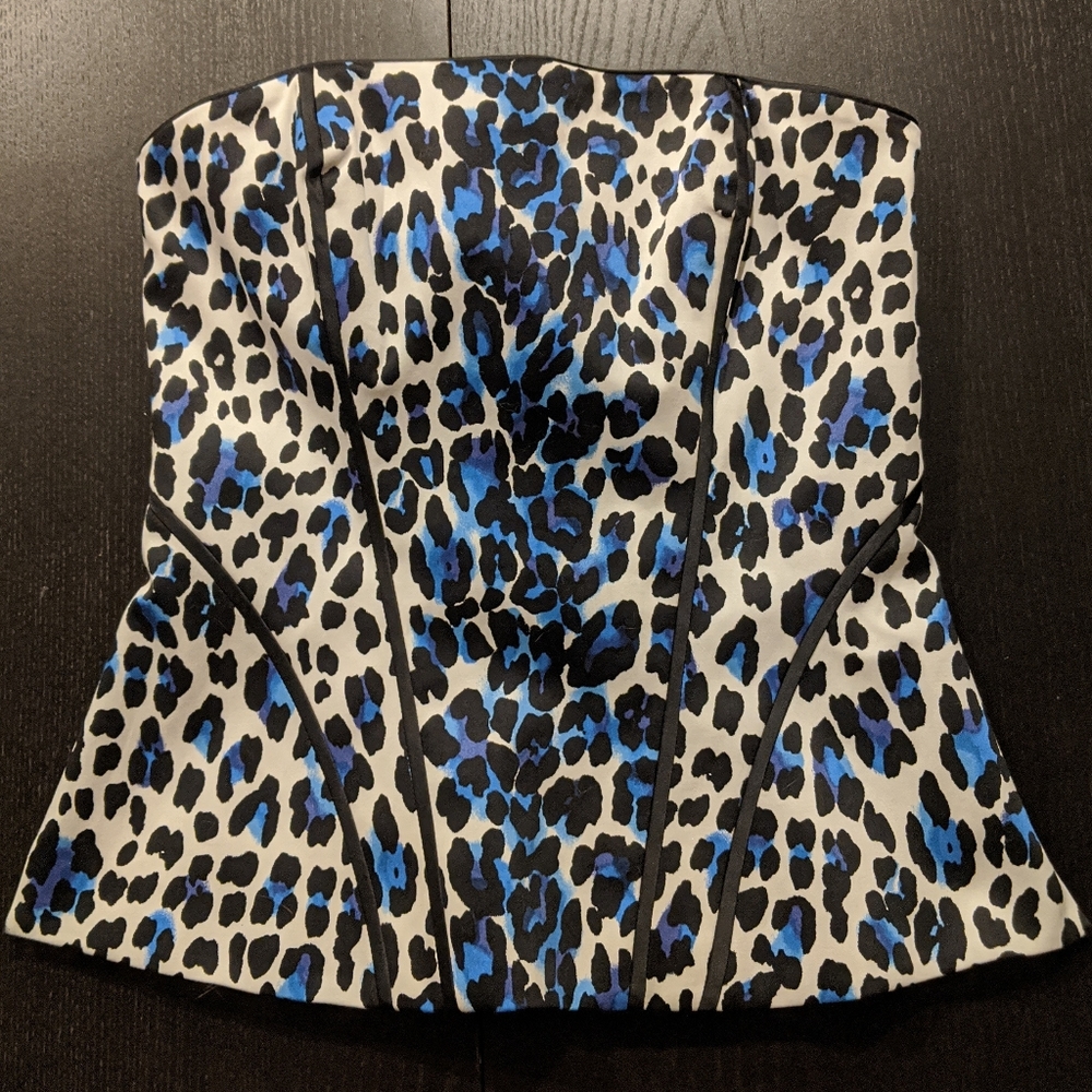 NWT WHBM blue leopard bustier top Size 0